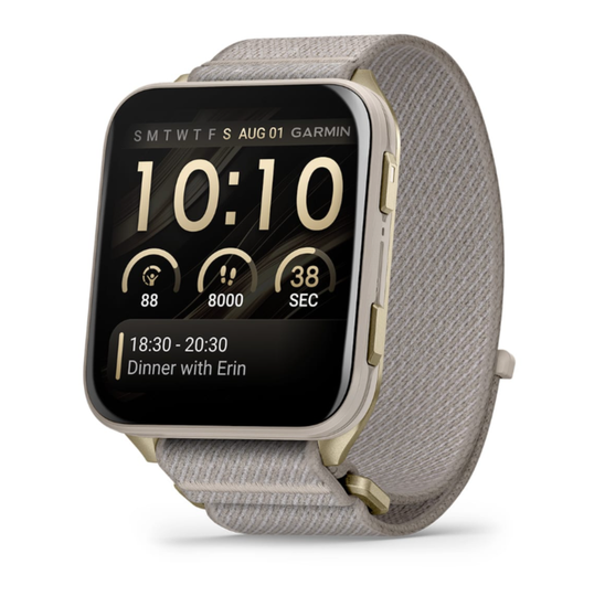 Умные часы Garmin Venu X1 мягкий золотой с титановой задней крышкой и нейлоновым ремешком цвета французский серый