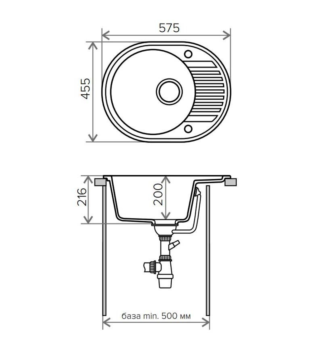 Кухонная мойка Tolero R-122 575x455мм Серый металлик №001