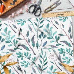 Ткань поплин нежные акварельные листочки