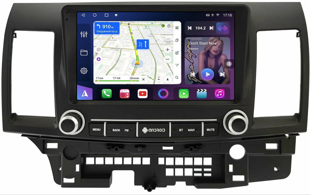 Магнитола для Mitsubishi Lancer X 2007-2016 (рамка с крутилками и кнопками) - FarCar XXL9-7204-9K монитор 9.5" 2K QLED на Android 14, TS20, 8+256Гб, CarPlay, 4G SIM-слот