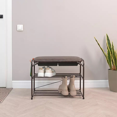 Подставка для обуви "Альфа 23" с сиденьем и ящиком, коричневая