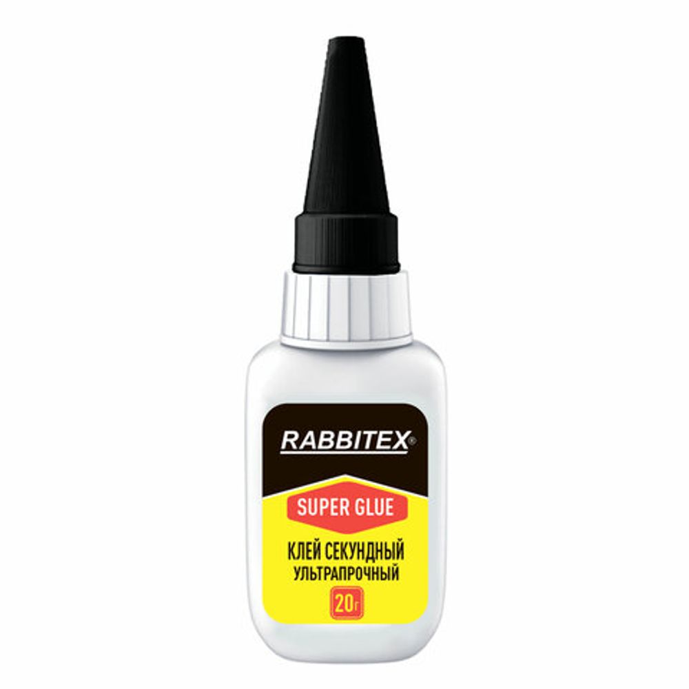 Клей секундный суперклей УЛЬТРАПРОЧНЫЙ, МАКСИМАЛЬНЫЙ ОБЪЕМ, 20 грамм, RABBITEX (РАББИТЕКС), 609803