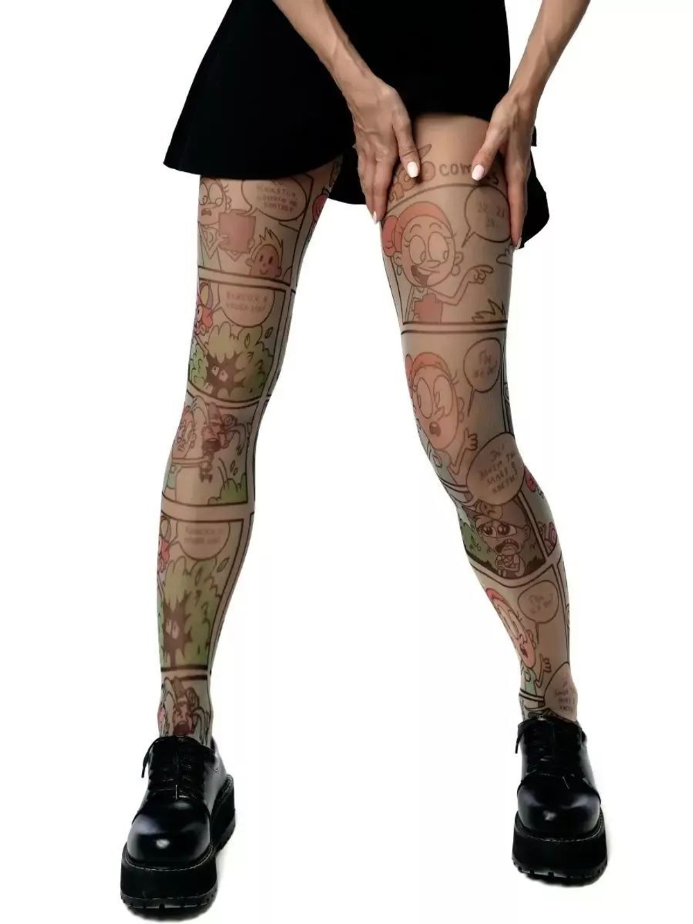 Молодежные колготки с принтом в виде комиксов (Размер: S-M-L) (Цвет: бежевый)