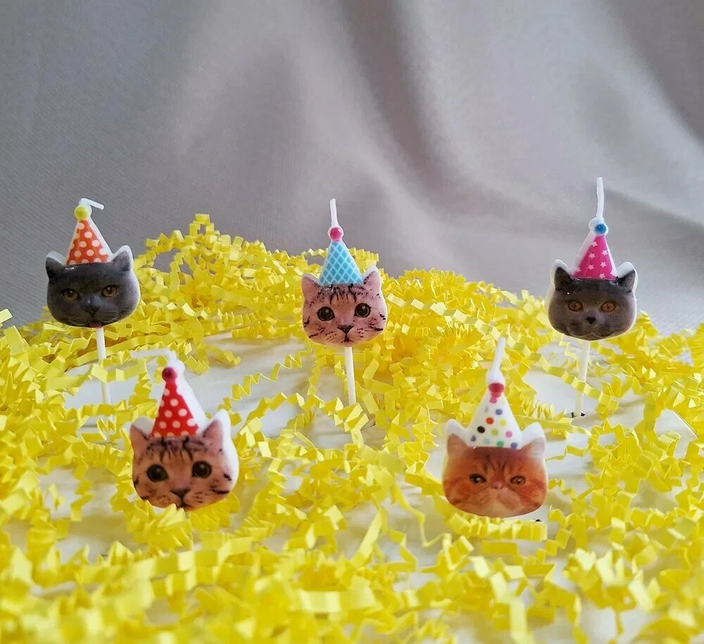 Свечи-фотографичные на пиках «Котики», объёмные фигурки 5 шт