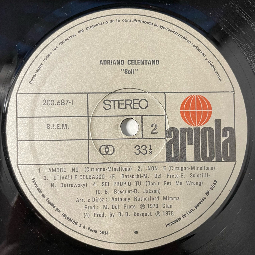Винтажная виниловая пластинка LP Adriano Celentano Soli (Германия 1979)