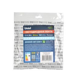 ULS-2835-168LED-m-10mm-IP20-DC24V-14W-m-5M-6500K Гибкая светодиодная лента на самоклеящейся основе. Катушка 5 м. в герметичной упаковке. Белый свет 6500K. ТМ Uniel.