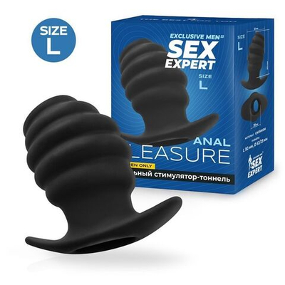 Черный рельефный анальный стимулятор-тоннель - 10 см. (Цвет: черный)