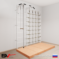 Шведская стенка Sv Sport 51540 (Турник стандарт/Канат/Трапеция/Мат 2м/Канатный лаз)