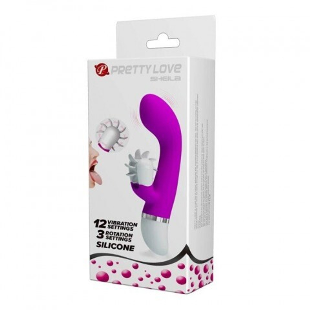 Вибратор силиконовый Sheila с вертушкой для клиторальной стимуляции (19.4 см)
