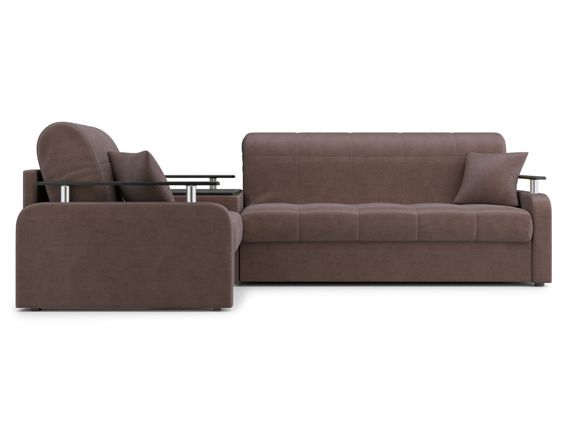 Диван угловой с Баром Денвер 1,8 - Velutto 23 шоколад/  коричневая накладка