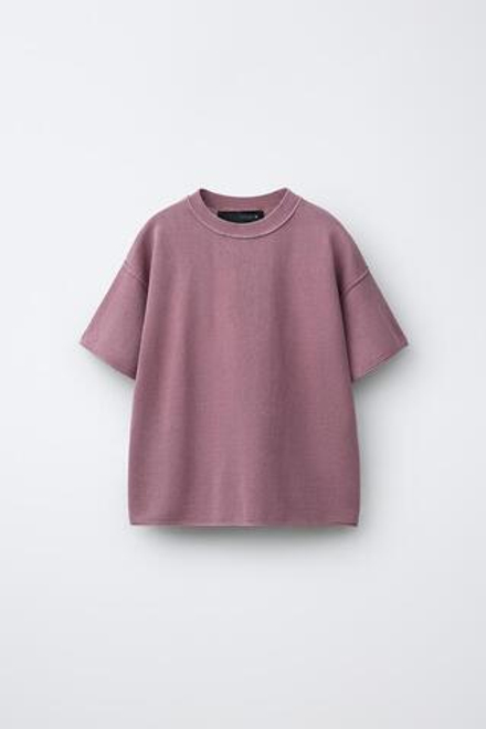 ZARА ФУТБОЛКА ИЗ ТРИКОТАЖА С ЭФФЕКТОМ ПОТЕРТОСТИ, ПЫЛЬНЫЙ РОЗОВЫЙ