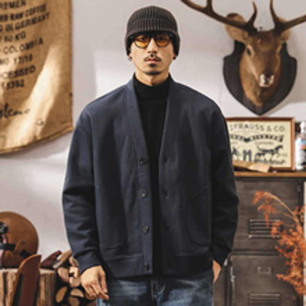 Мужская куртка-кардиган в американском стиле ретро, весна и осень, ленивый стиль, тяжелый свитшот, свободная повседневная мужская куртка, осень и зима.