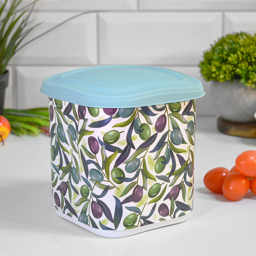 Емкость для сыпучих продуктов 1,8л с декором (зеленый)