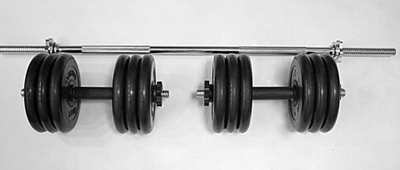 Комплект 2 гантели и гриф прямой общий вес 70 кг