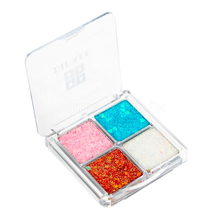 Тени-глиттер для век Dikalu 03 звездочки сердечки (розовый, голубой, коричневый, белый) 4 цв. 7 г