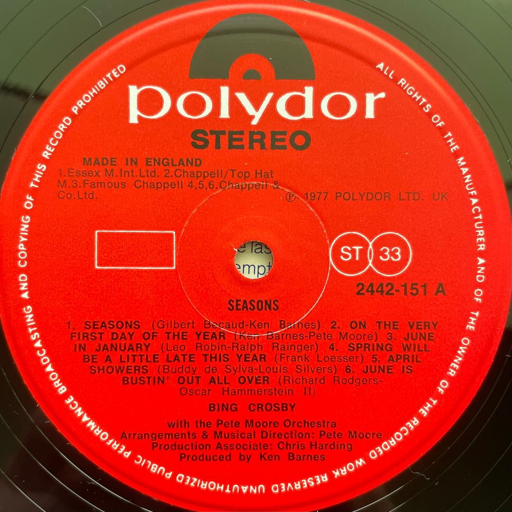 Bing Crosby ‎– Seasons (Англия 1977г.)