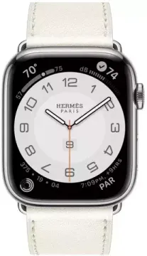 Умные часы Apple Watch Hermès Series 8 41 мм Steel Case Cellular, Silver/Blanc Swift Leather Single Tour