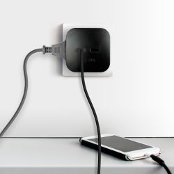 Разветвитель электрический ЭРА SP-4-USB-B на 4 розетки + 2xUSB 2400mA, без заземл 10А (черный) | Тройники