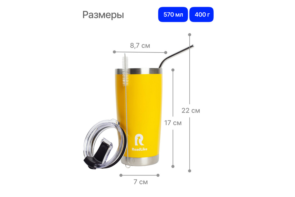 Термокружка RoadLike City Mug 570мл, желтый