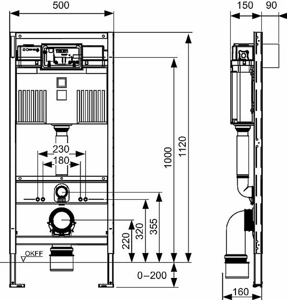 Инсталляция для унитаза TECE Profil 9300302 со смывным бачком Uni 2.0