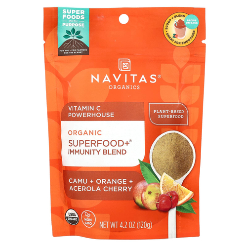 Navitas Organics, органическая смесь для иммунитета Superfood+®, мощный источник витамина С, каму, апельсин и ацерола, 120 г (4,2 унции)