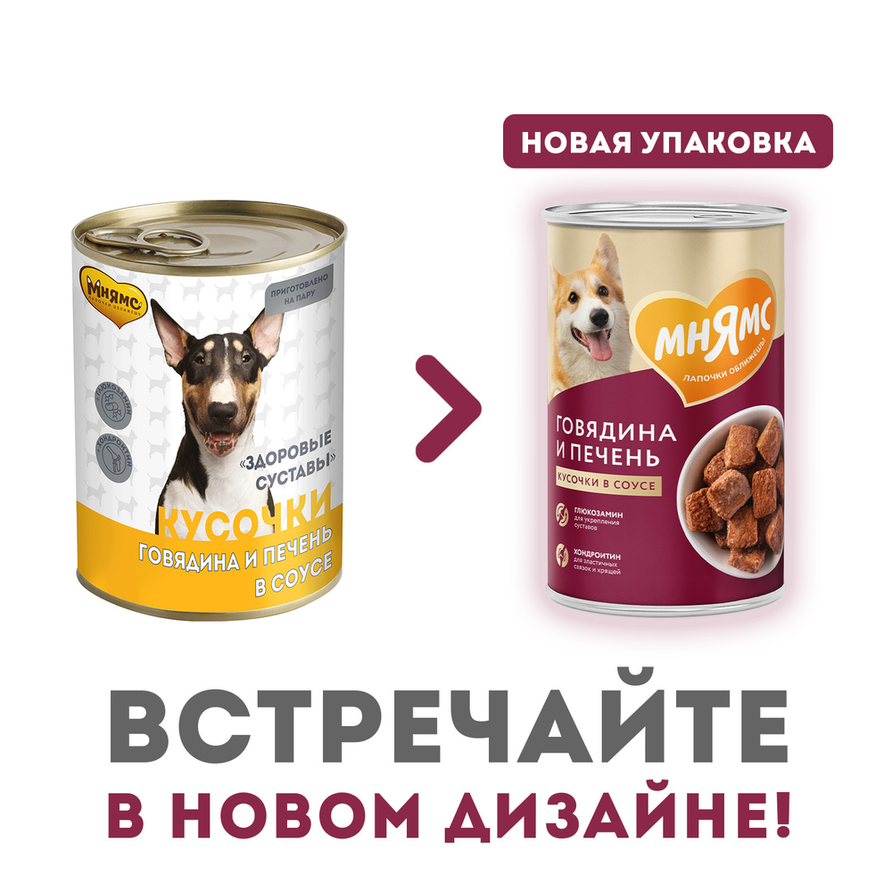 Влажный корм Мнямс Кусочки в соусе с говядиной и печенью для собак всех пород «ЗДОРОВЫЕ СУСТАВЫ» 400 г