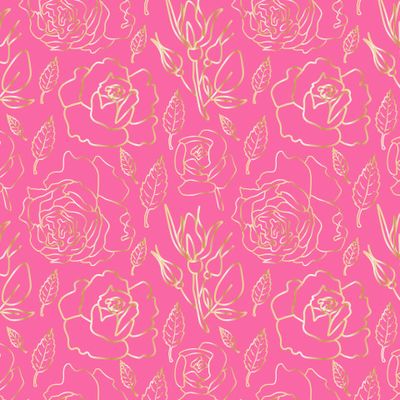 Бесшовный узор с золотыми цветами на ярко-розовом фоне