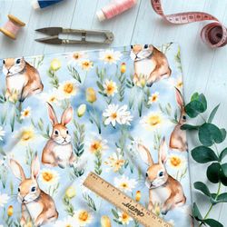 Ткань премиум атлас весенние зайцы