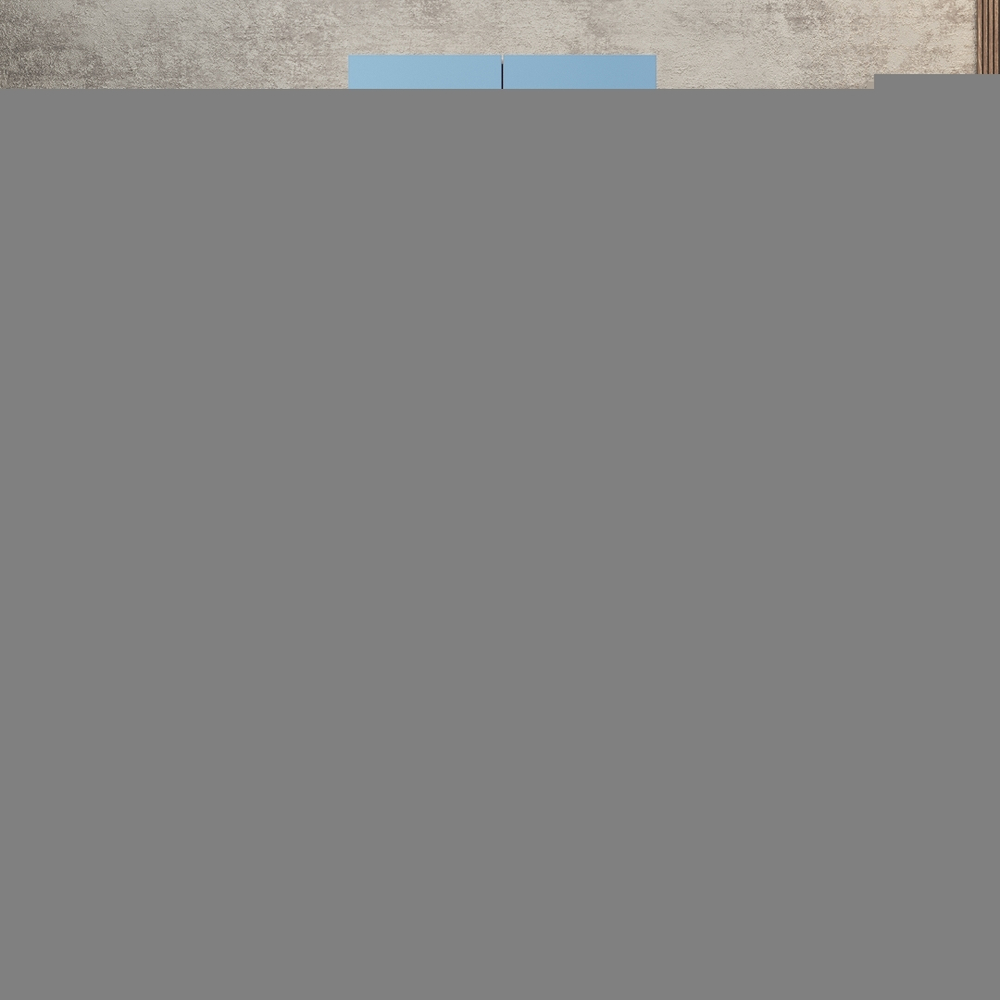 Шкаф Агератум МДФ двухсекционный с антресолью в синей эмали - Дуб молочный 8622  100*50*220