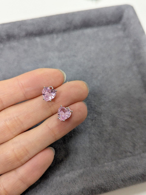 Подвеска сердце с фианитом розовое, 8мм