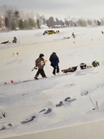 Картина авторская акварельная в паспарту 30х40 см на стену для интерьера "Рыбаки на Можайском..."