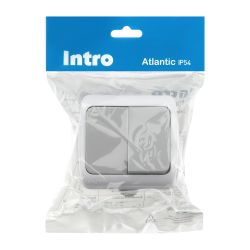 Выключатель Intro Atlantic 5-104-03 двойной, 10А-250В, IP54, открытой установки, серый | Intro