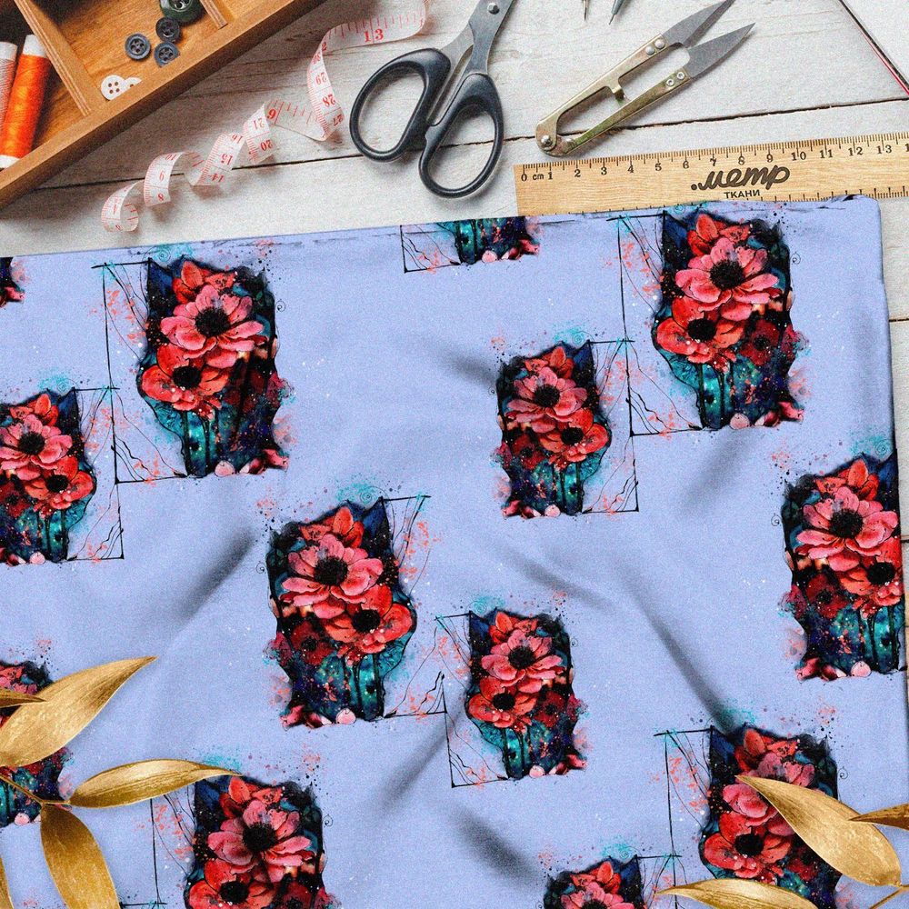 Ткань ниагара красно-оранжевые цветы яркие