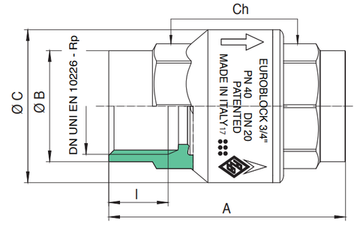 Клапан обратный Rubinetterie Bresciane Euroblock 100000 1" ВР/ВР полнопроходной