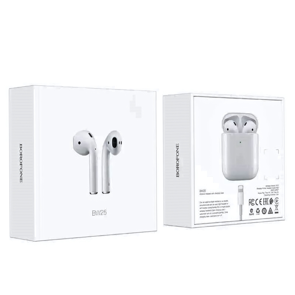 Bluetooth - гарнитура Borofone BW25, TWS вкладыши, BT5.3, 30/350mAh White