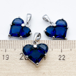 Подвеска Сердце, цвет серебро (родий) + синий, фианиты, размер 13*14 мм, цена за 1 шт