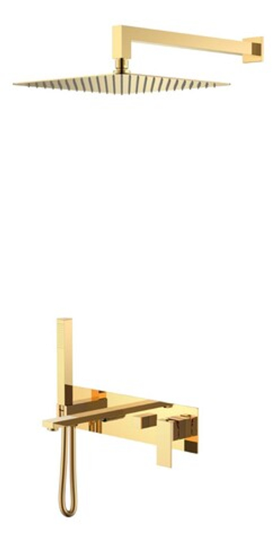 Смеситель встроенный + верхний+ ручной душ Qubic Shine Gold