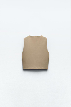 ZARA ТОП CROPPED БЕЗ РУКАВОВ, БЕЖЕВЫЙ