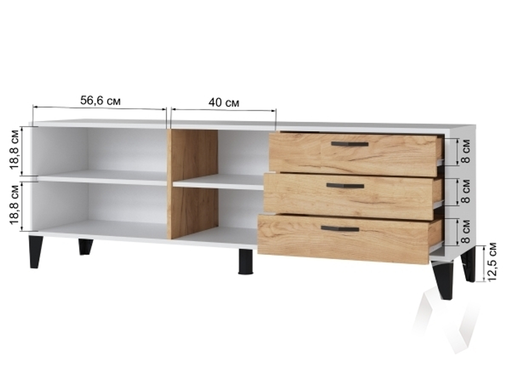 Тумба ТВ Парус-9 (белый/дуб крафт золотой)