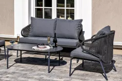 "Милан" лаунж-зона 4-местная плетеная из роупа (веревки), каркас алюминиевый темно-серый, роуп темно-серый