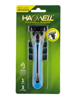 Бритва мужская , 4 многоразовых картриджа c 3 лезвиями HAOWELL плавающая головка, полоска Aloe+витамин E