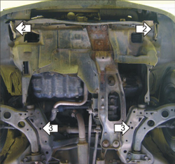 Защита картера Двигателя, КПП. 2 мм, Сталь. для Mazda 626 V 1997-2002 MOTODOR.01120