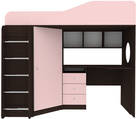 Кровать-чердак КарИВи Кадет 1 с металлической лестницей Венге Розовый