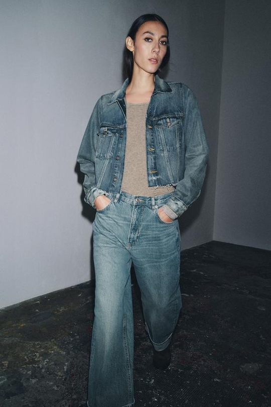 ZARA ДЖИНСЫ BAGGY СО СРЕДНЕЙ ПОСАДКОЙ — ZW COLLECTION, ЛИНЯЛЫЙ СИНИЙ