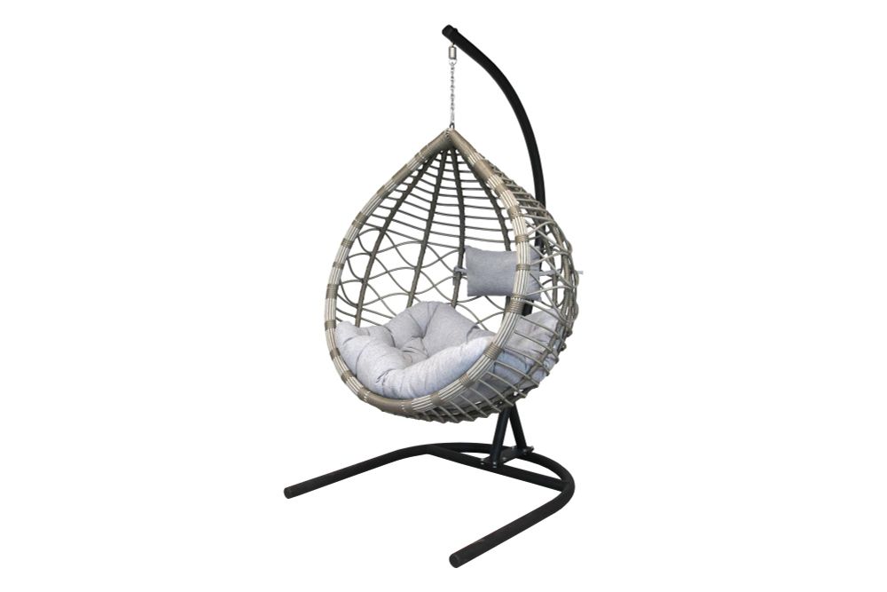 Кресло подвесное Вирджиния арт.D3414-МТ006 (стойка+основание.черн.,корзн.графит.,подуш.св.серая. 3уп. (В))