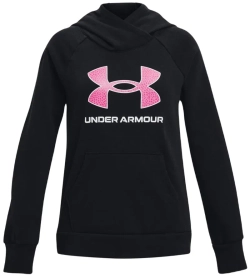 Детская теннисная куртка Under Armour Girls' UA Rival Fleece Big Logo - black/pink edge