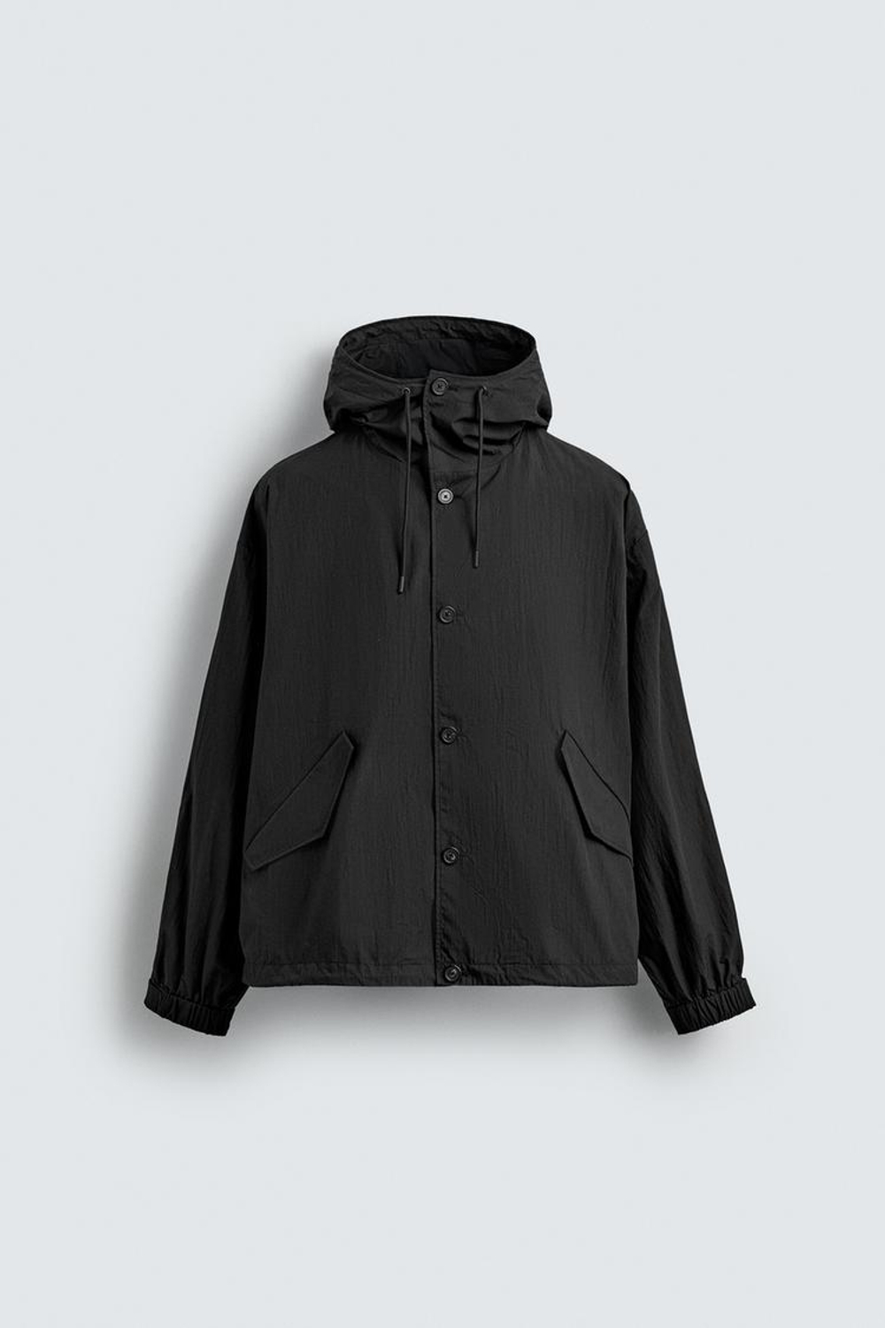 ZARA ТЕХНИЧЕСКАЯ КУРТКА С КАПЮШОНОМ, ЧЕРНЫЙ