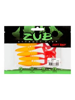 Приманка ZUB-TWIST  90мм(3,5")-5шт, (цвет 011) желтое тело-красный хвост
