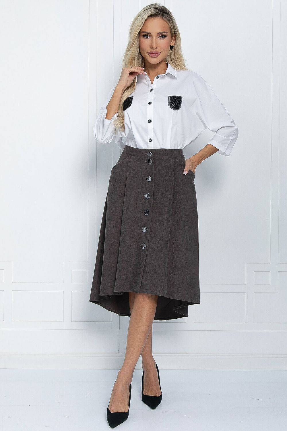 Юбка Севара (серо-коричневая) Ю11526 LT Collection