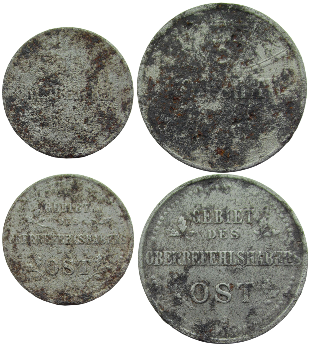 Набор из 2-х монет 1 и 3 копейки 1916 ''Германская оккупация'', железо (G-VG)